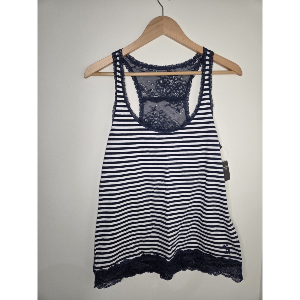NWT Vtg Abercrombie & Fitch Womans Y2K Tank Top Size L Blue & White Lace T-back